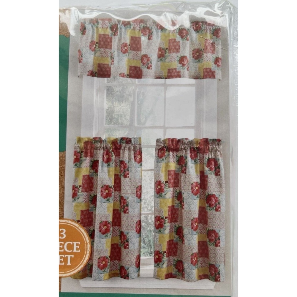 Pioneer Woman Floral Multicolor Patchwork Boho Farmhouse Curtain Valance Set NWT
